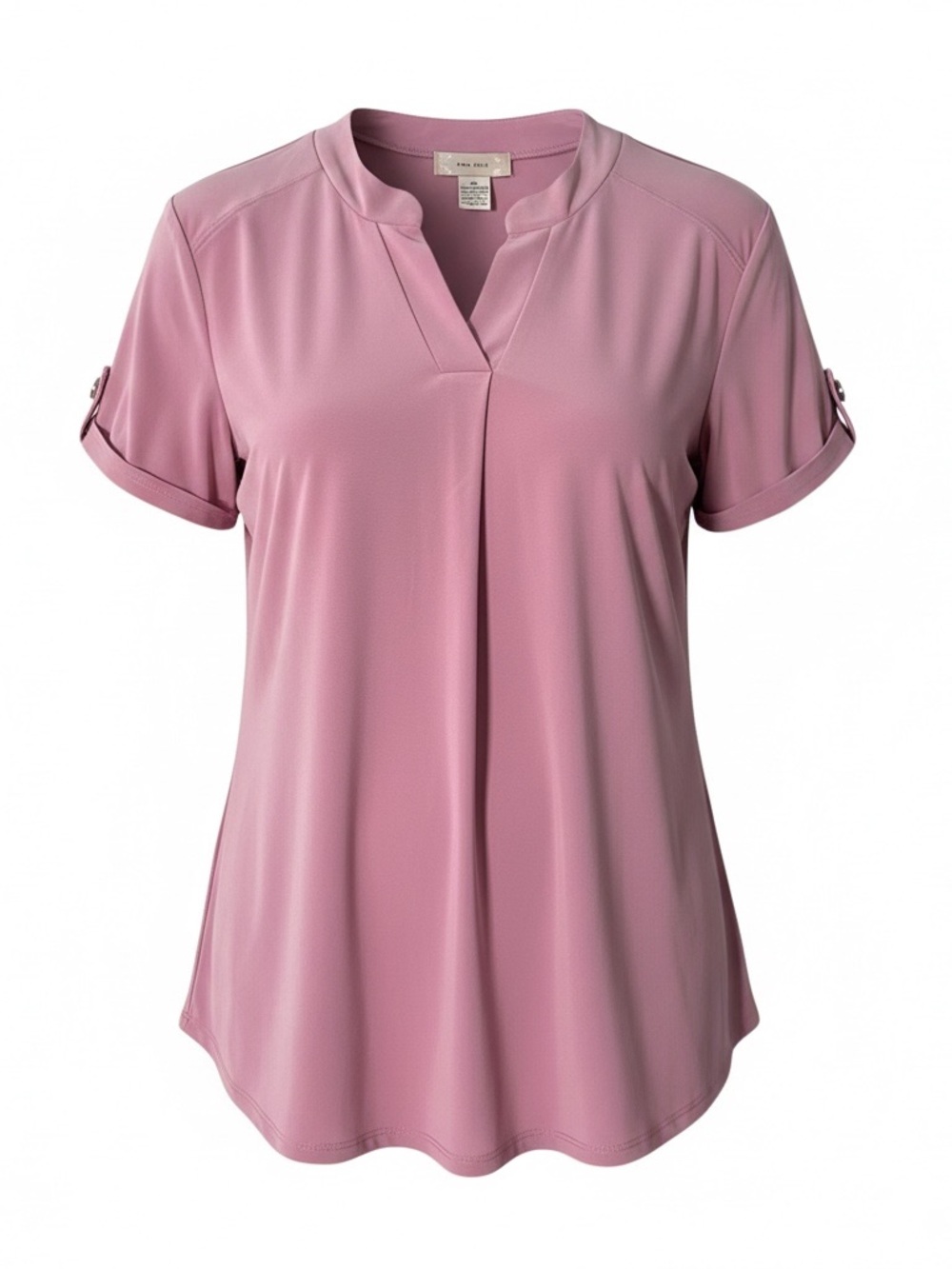 Women’s Roll-Sleeve V-Neck Top in Dusty Rose